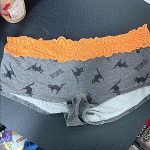 PINK Victoria's Secret Gray Shorts with Orange Lace pre loved